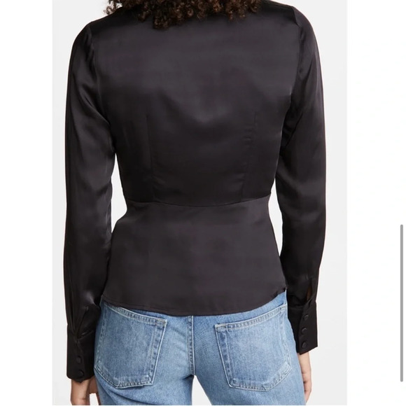 Good American wrap tux silky black collared blouse - Picture 2 of 13